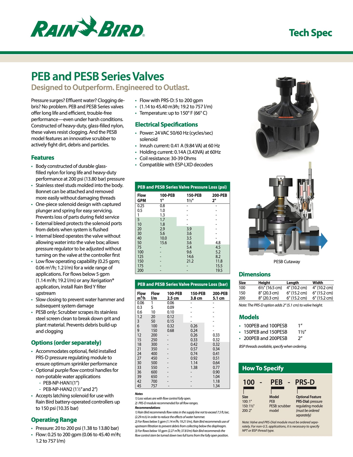 Válvula Eléctrica Rain Bird 100PEB De 1 pulg.