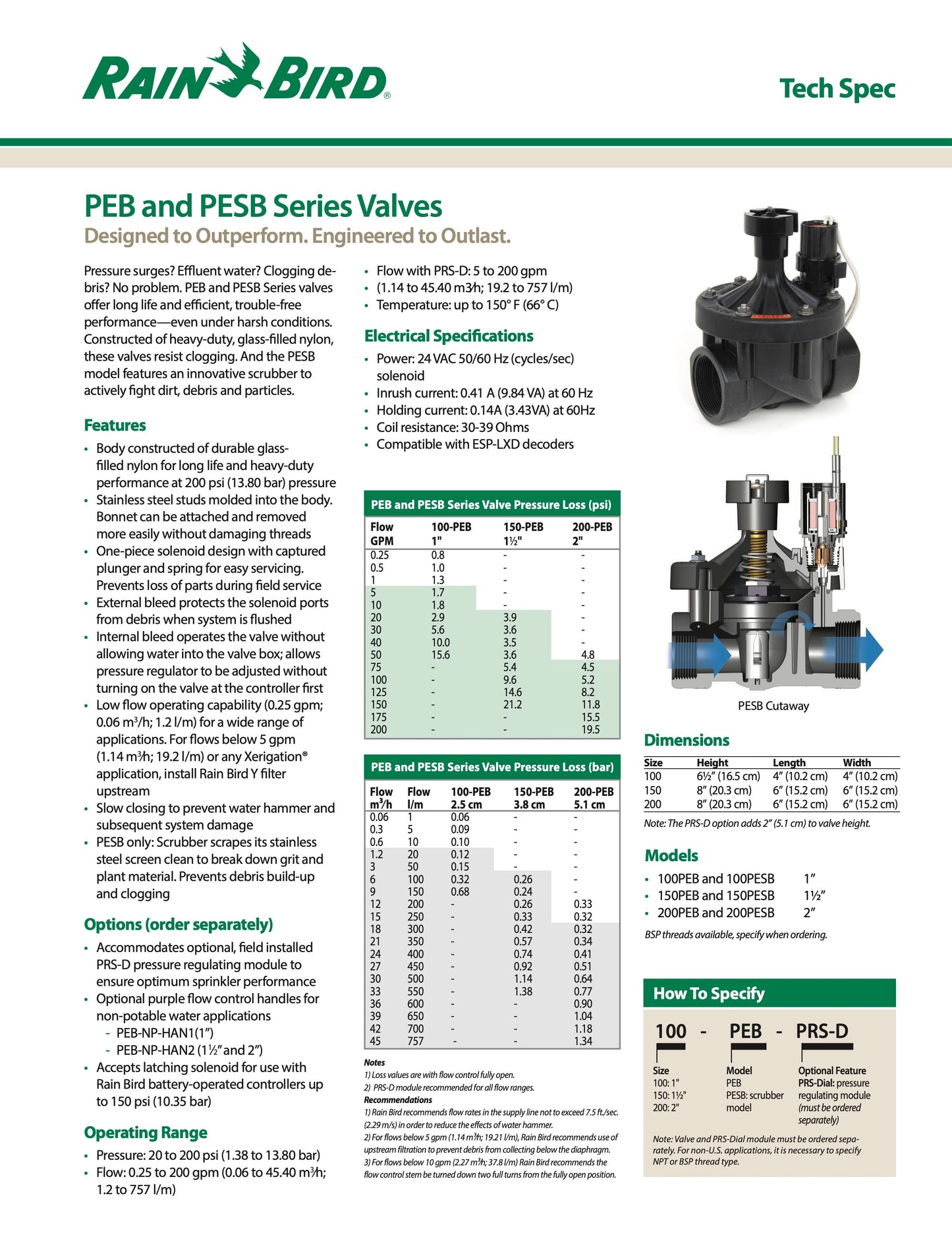 Válvula Eléctrica Rain Bird 100PESB De 1 pulg.